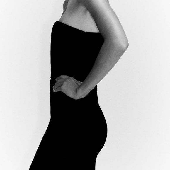 ZARA DRAPED DRESS WITH CHOKER  BLACK - SCARF TOP NECK TIE S/M stretch - Picture 4 of 10